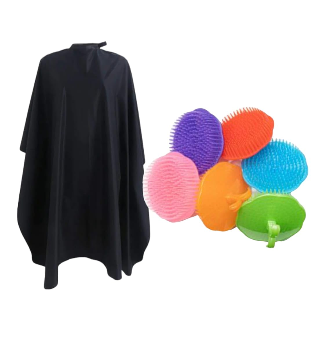 Professional Salon Cape with Snap Closure and 6-Piece Multicolour Round Finger Combs Set, Black-image-24