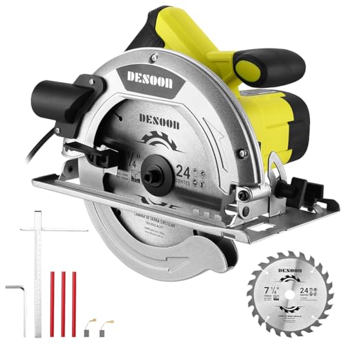 DESOON Serra Circular Elétrica Profissional 1600W, Corte 65mm, Base de Aço com Disco 185mm (7-1/4") 24T e Guia Paralela