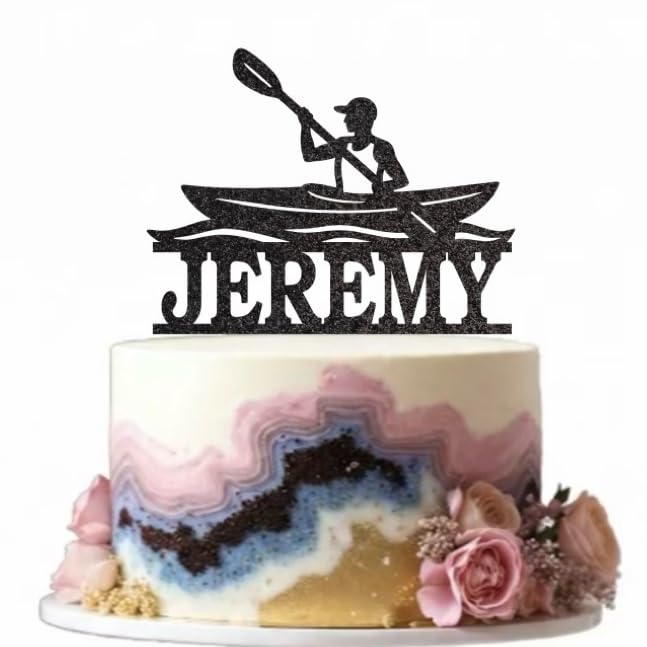Welshcrafter Design - Personalised Kayak Cake Topper Glitter. Male Kayaker Cake Decoration. Kayaking Birthday Cake Pick. Outdoor Adventure Party Cake Accent. Over 30 Glittery Colours Available