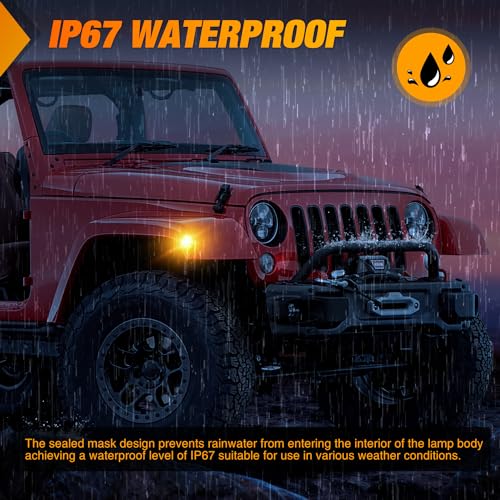 Image of Nilight JK Side Marker Light 8LED Smoked Lens Amber Front Fender Indicator Turn Signals Lights IP67 Waterproof Clearance Lamp Compatible with 2007-2017 Wrangler JKU