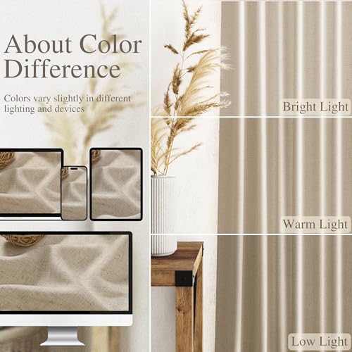 Image of Nanspring Taupe Burlywood Curtains 108 Inches Long for Living Room Linen Burlap Rustic Farmhouse Sheer Curtains with Back Tab Floor to Ceiling High Window Curtain for Bedroom 52x108, 2 Panels