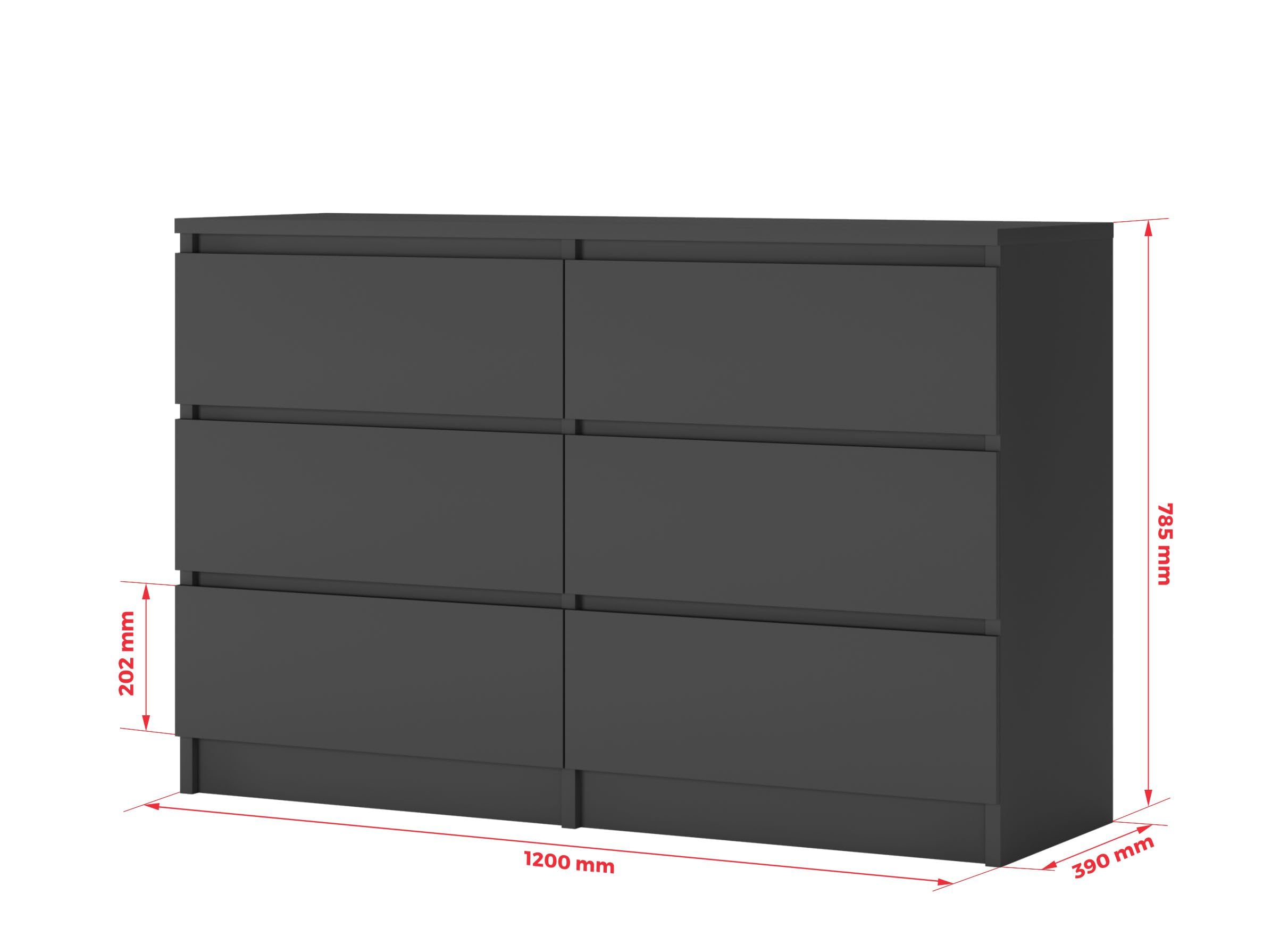3xE living Cassettiera 6 cassetti 120 cm (Antracite)