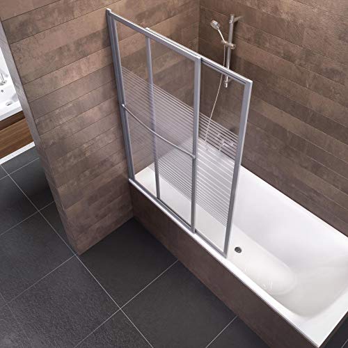 Schulte D1130 01 72 Duschabtrennung mit Handtuchhalter, ausziehbar 70 – 118 cm, 140 cm hoch, 3 mm Sicherheitsglas Dekor Querstreifen, alu natur, Duschwand für Badewanne – Bild 4