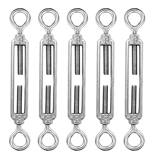 suiwotin 5Pcs M6 Eye & Eye Turnbuckles 304 Stainless Steel Turnbuckle Hardware Kit for Wire Rope Tension