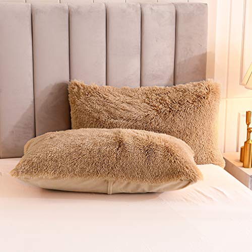Uhamho Faux Fur Velvet Fluffy Bedding Duvet Cover Set Down Comforter Quilt Cover With Pillow Shams, Ultra Soft Warm And Durable (Queen, Camel) #TOP3