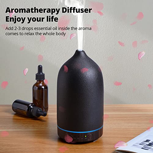 Colorful Ceramic Essential Oil Diffuser, Upgraded Dual-Control Strong Mist Aroma Diffuser With Remote, Ultrasonic Humidifier For Home,Office,Yoga With Auto-Off (200Ml Black) #TOP2
