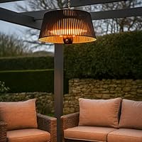 JSH Lunara Electric Outdoor Hanging Garden Patio Heater | Remote Control Halogen Decking Lamp | Radiant Ceiling Mounted Heat | Powerful 1500w | Stylish Modern Lampshade Design | 1.5KW Black