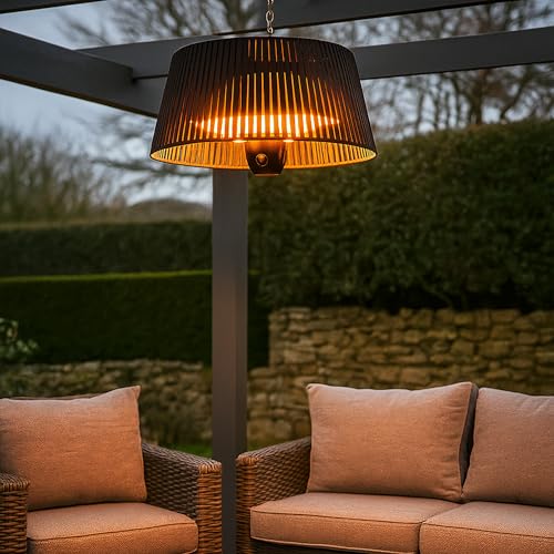 JSH Lunara Electric Outdoor Hanging Garden Patio Heater | Remote Control Halogen Decking Lamp |...