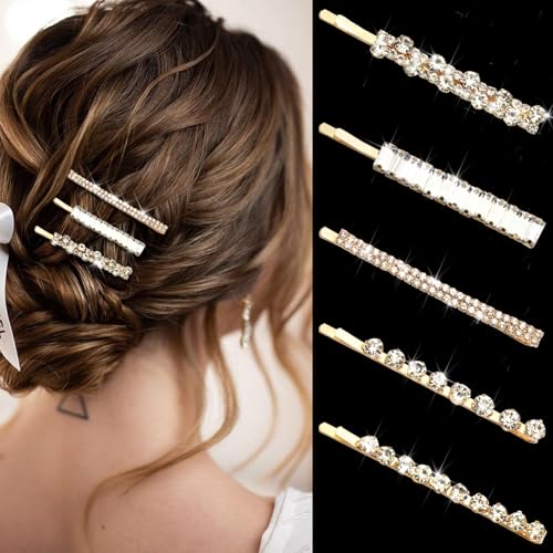 VENOFEN Rhinestone Bobby Pins Gold Hair Clips Sparkly Crystal Pins for Hair Decorative Wedding Hair Accessories Bobby Hair Pins Barrette for Women Elegant Bridal Hair Decoration