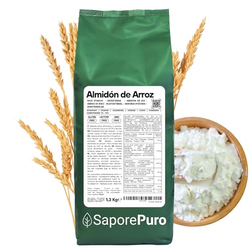 SaporePuro Almidón de Arroz Natural 1300 g – 100% Italiano, Sin Gluten, Ideal para Cosmética Natural, Postres y Salsas