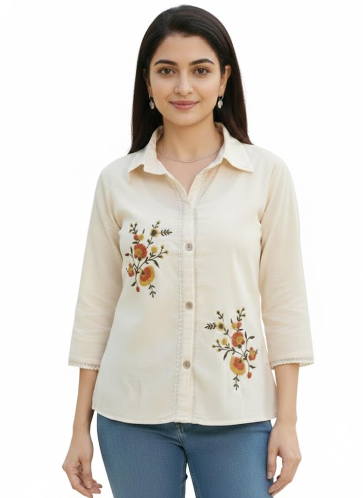 hitarth fashion Women Khadi Cotton Casual Shirt with Mandarin Collar-picture-34