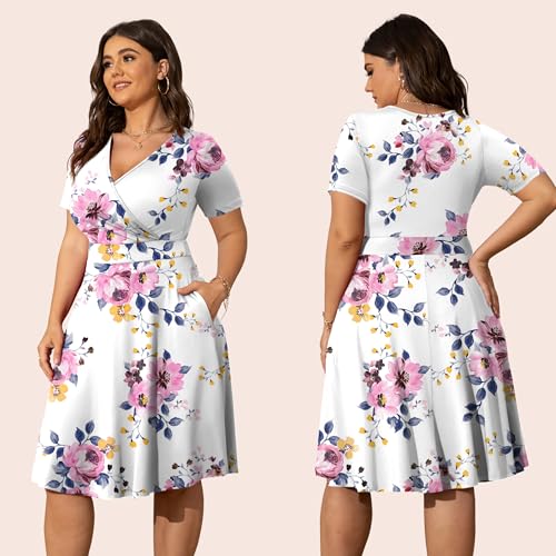 Image of POSESHE Womens Plus Size Dresses Sleeveless Wrap V-Neck Sundress Casual Summer Wedding Guest Cocktail Dress with Pockets