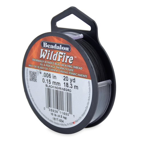 Beadalon Wildfire 0.006" Black 20 yd Thermally Bonded Beading Thread, 0.006-Inch