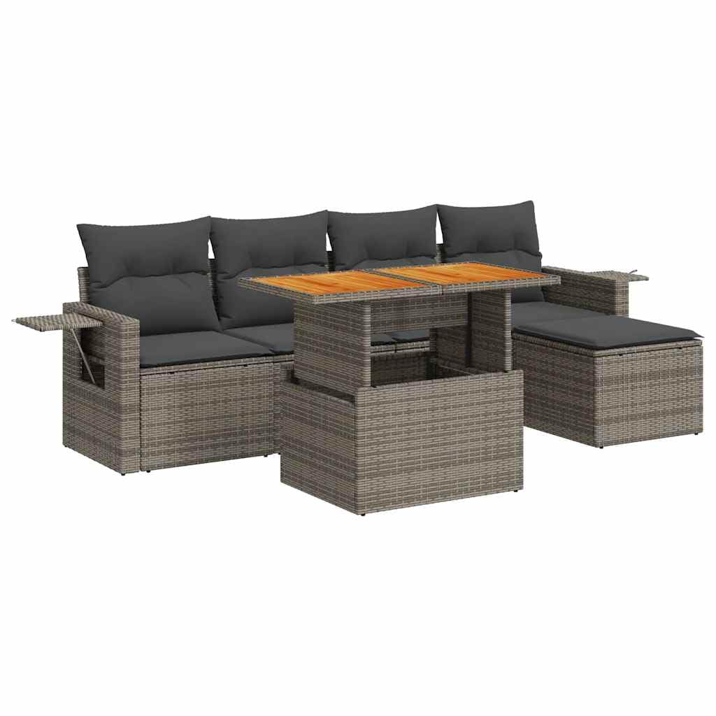 vidaXL Set de Muebles de jardín 6 pzas y Cojines ratán sintético Gris