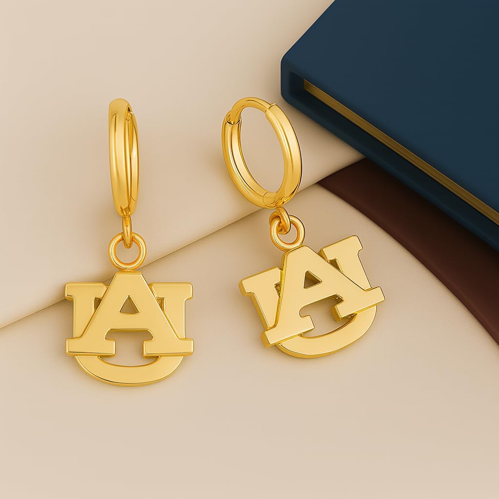 Stone Armory Earrings for Auburn University Jewelry Gifts for Women, Graduation – Stainless Steel Skin-Friendly Auburn Tigers Earrings 18K Gold Finish AU Hoops