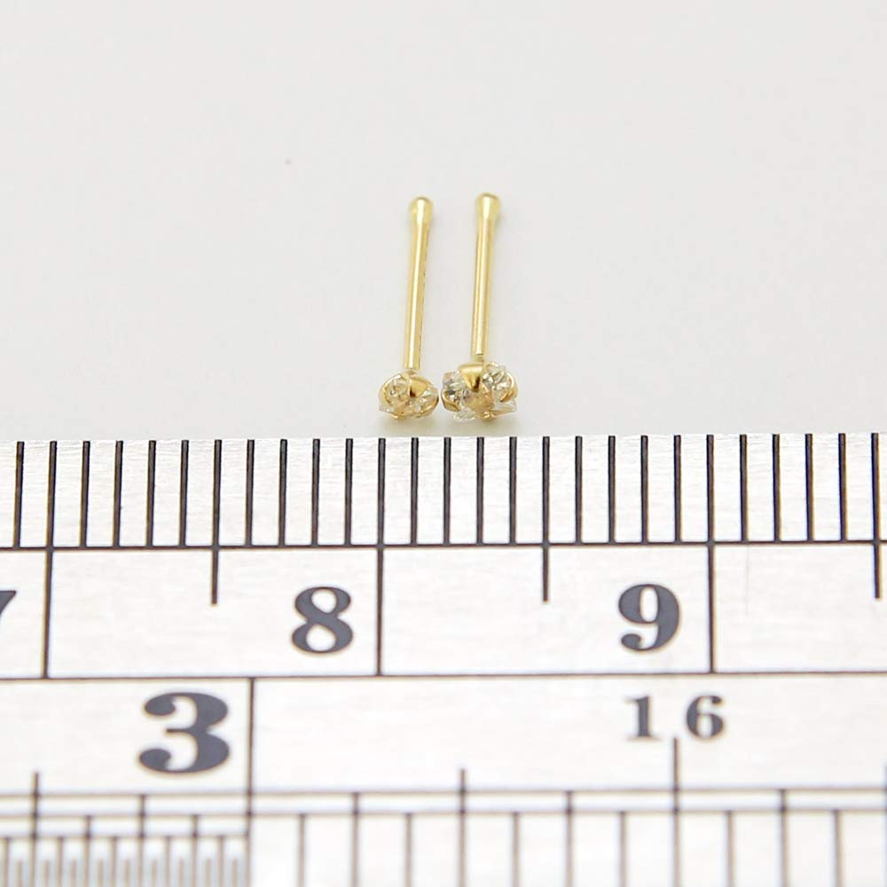 Monster Piercing - 14K Gold Echtgold | Goldenes Nasenpiercing Nasenstecker Stud | Kristallstein | Stabstärke: 22G (0,6 mm) | Stablänge: 6mm | Steingröße: 1,5mm oder 2mm | Hypoallergen