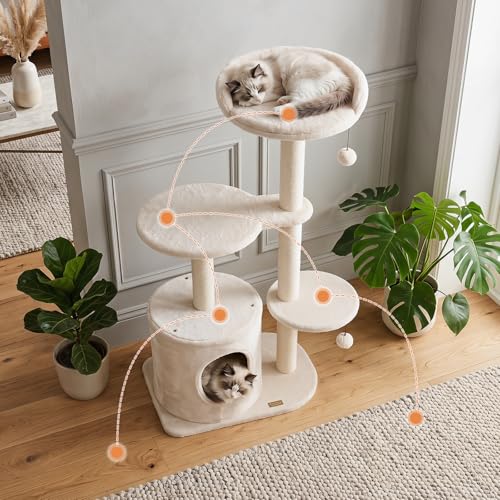 Árbol para gatos moderno 43 pulgadas con juguetes y rascadores miniatura 3