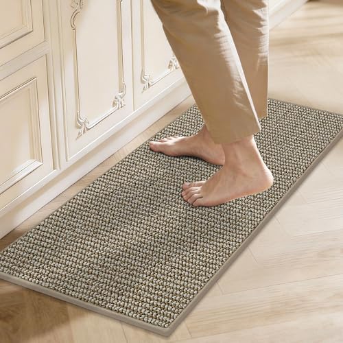 JSEI Kitchen Rugs, 17''x30'' Non-Slip Kitchen Mats for Floor, Machine Washable Absorbent and Stain Resistant Kitchen Runner, Carpet Mats with TPR Backing for Kitchen, Beige 17''x30'' Beige