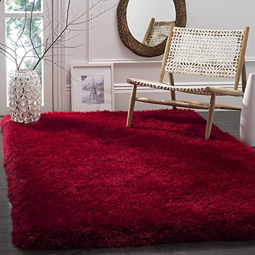 Image of Hand Woven Plain Shagg Collection with 2 Inch Pile Height Carpet for Living Room Size 9x12 Feet Coular Red