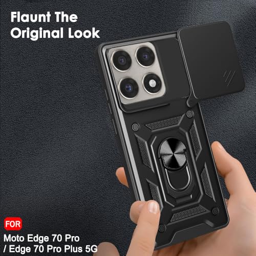 Image of TheGiftKart Tough Armor Bumper Back Cover Case for Motorola Moto Edge 70 Pro /Edge 70 Pro Plus 5G | Kickstand & Ring Holder | 360 Protection Back Cover Case (PC & TPU, Rotating Camera Cover, Black)
