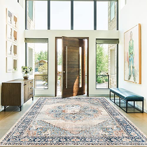 Topruug Washable Rug 8X10 - Area Rugs For Living Room Anti Slip Backing Rugs For Bedroom Stain Resistant Non-Shedding Distressed Persian Area Rug (Blue, 8X10) #TOP2