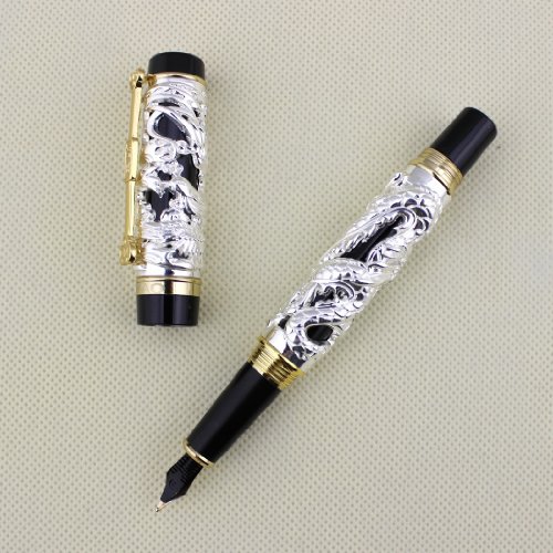 Gullor Advanced Fountain Pen Jinhao Chinese Dragon Bronze White With Black Heavy Gift Pen #TOP5