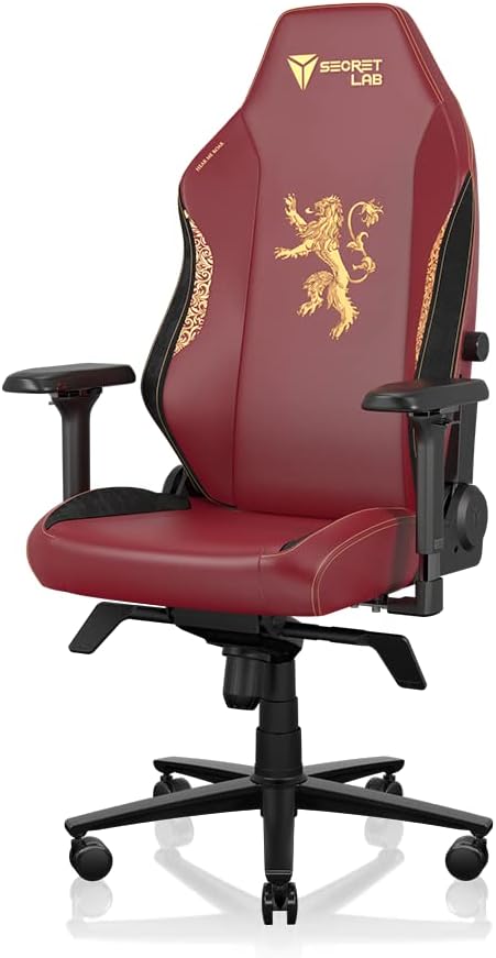 SecretlabTitan Evo House Lannister Gaming Chair - Reclining & Heavy Duty Computer Chair with 4D Armrests - Magnetic Head Pillow & Lumbar Support - Up to 395 lbs - Red/Gold - Leatherette
