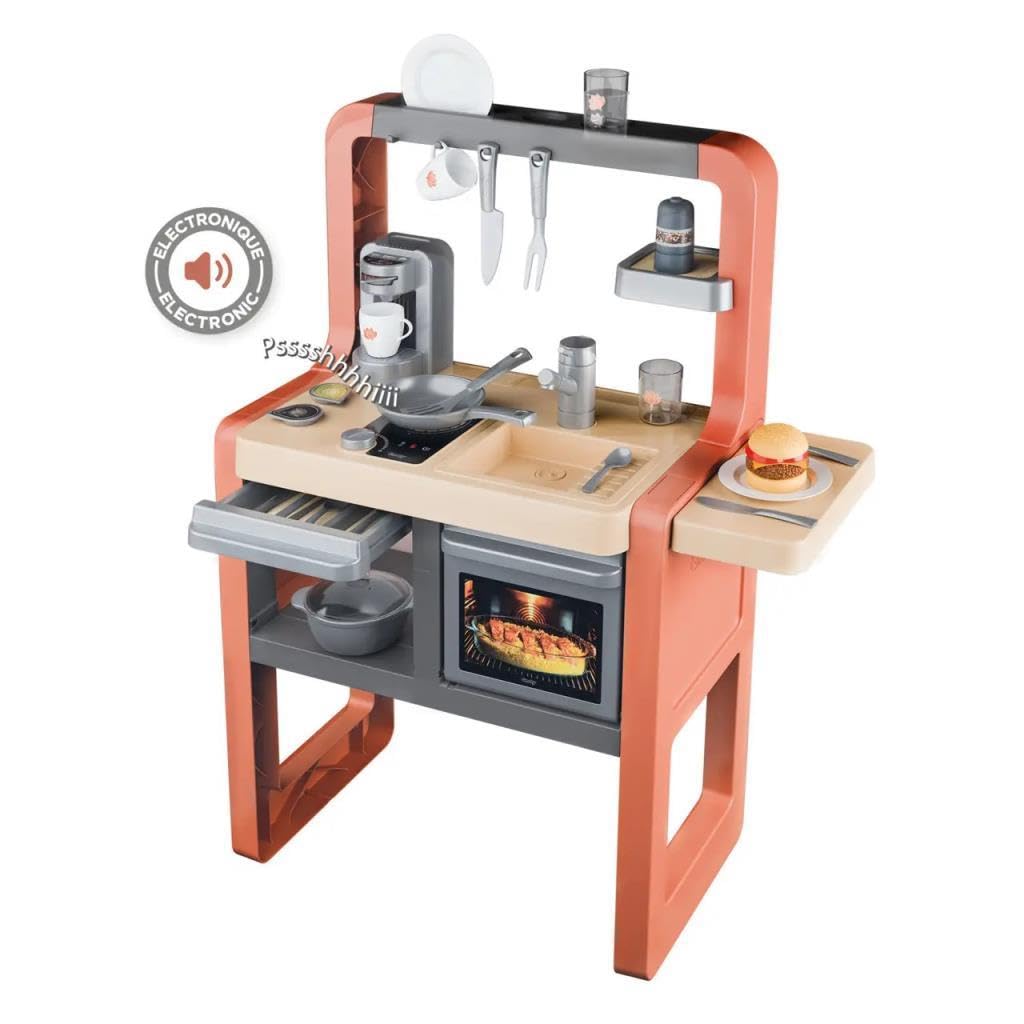 Smoby - Cucina Vaniglia - con forno, piano cottura, lavello e 11 accessori - Prodotto in Francia