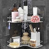 2-Pack Shower Caddy Shelf, Suction Tray, Steel Storage Organizer For Bathroom,Kitchen,Laundry - Razor,Shampoo Holder Organizer,No Drilling Adhesive Only for 90 Degrees Right Angle (Silver)