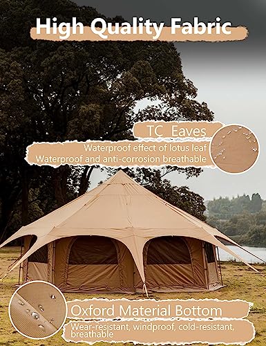 Thcbme 5M Cotton Canvas Bell Tent - Yurts with Stove Jack, Windproof, Breathable Shade, Family Camping Travel, Group Activities, 4 Season Polyester (6-10People), Khaki, 16.4ft (MXT16.4ft-KQ) - Image 2