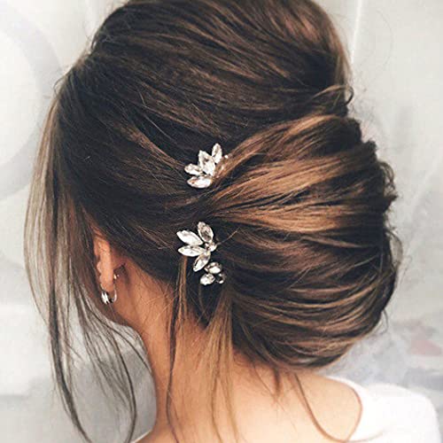 Runmi Horquillas para el cabello de boda plateadas, pieza de cristal para novia, accesorios para el cabello para mujeres y niñas (paquete de 3)