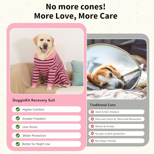 DoggieKit Dog Surgery Recovery Suit with Leg Sleeve, Anti-Licking Shirt for Female Spay Male Neuter, Postoperative Soft Bodysuit Breathable Onesie for Wounds Shedding, E-Collar & Cone Alternatives