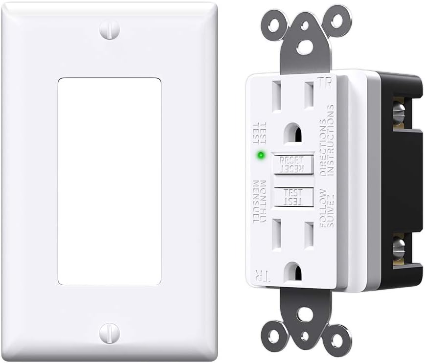 GFCI Outlet with Light, Tamper-Resistant GFI Slim Receptacle Outlet, Outdoor & Indoor, Self-Test Ground Fault Circuit Interrupter with Wall Plate, 20 Amp, White