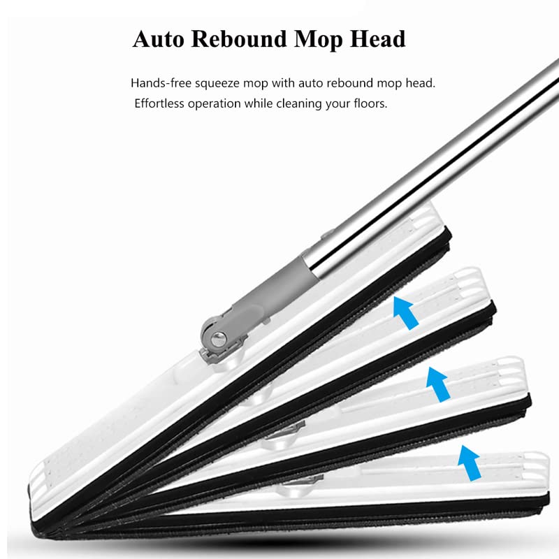 AnraM Wischmopp/flacher Bodenwischer Freisprecheinrichtung Reinigung im Büro mit flachem Mopp und Eimer-Set zum Trennen von schmutzigem und sauberem Wasser Mikrofaser 6 Pads Bodenreinigungssystem – Bild 7
