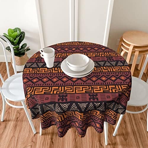 Round Tablecloth 60 Inch, African Mudcloth Tribal Print Tablecloth Geometric Pattern Table Cloth Washable Wipeable Polyester Fabric Table Cover for Farmhouse Holiday Outdoor Picnic Kitchen Decor Brown