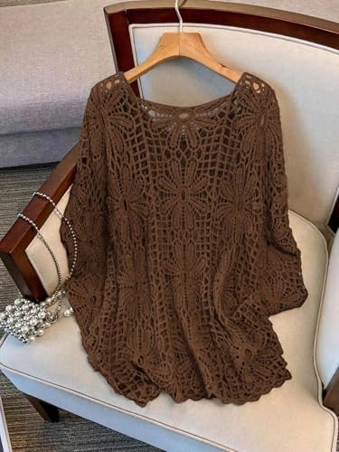 Image of MakeMeChic Women's Plus Size Crochet Boho Tops Summer Vacation Beach Cover Ups Sweater