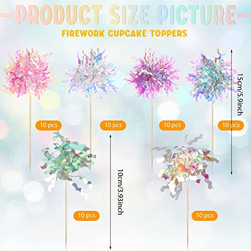 Tboxbo 60 Pcs Firework Cupcake Toppers Foil Frill Toothpicks Cake Decorations Sparkle Tinsel Cupcake Toppers Cocktail Picks Firework Party Picks For Holiday Party Favors Supplies (6 Color) #TOP1