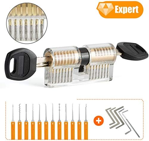 EVENTRONIC Lock Picking Set, 26-Piece Lock Pick Set with 4 Transparent Training Locks and Manual and Zip Case for Lockpicking, Extractor Tool for Beginner and Locksmith Training(Orange)