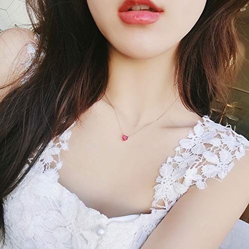 KaFu Tiny Heart Necklace Sterling Silver Delicate Love Heart Collar Necklace Dainty Collarbone Necklace Crystal Peach Heart Necklace Pendant2