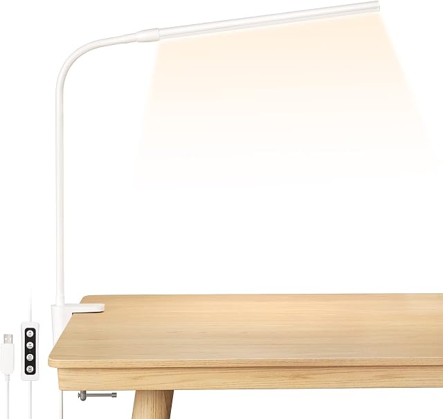 Lepro Desk Lamp Clamp, LED Desk Lamp Eye Caring Dimmable, 5W 460lm, 10 Brightness Levels x 3 Colour Modes, USB Powered Clip on Reading Lamps for Back to School, Office, Crafts, Bedside and More