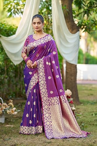 Image of SWORNOF Women's kanjivaram banarasi silk saree Zari Woven for festival Wedding silk with rich pallu Design sarees for women with Unstitched blouse piece