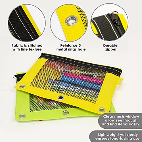 BAZIC Pencil Pouch 3 Ring Binder Pouch w/Rivet Enforced Rings Holes, Mesh Window, Bright Assorted Color Zipper Pouches Case, 1 Unit, Random Color - Thumbnail 3