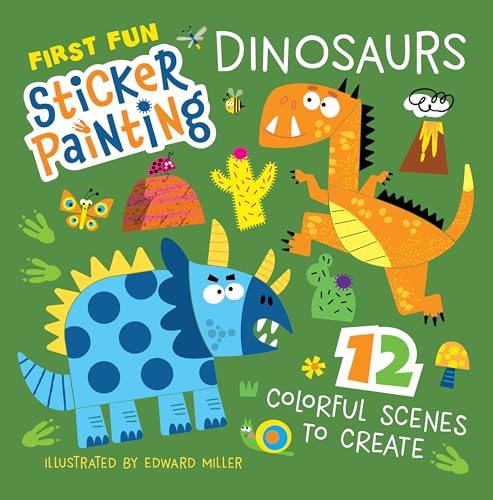 First Fun Sticker Painting: Dinosaurs: 12 Colorful Scenes to Create (Happy Fox Books) Paint-by-Sticker Art Designs for Kids Ages 4 and Up - Triceratops, T. Rex, Velociraptor, Allosaurus, and More
