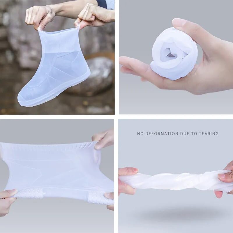 Waterproof Silicone Shoe Cover High Top Rain Boots Cover Non-slip Shoes Protector Outdoor Reusable Thickened Footwear Wear-resistant (Black,XXL 43-45)2