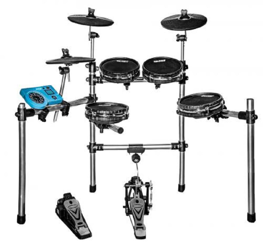 Bateria Eletrônica X-Pro C. Ibañez ED44 Rack Cromado, Mesh Pads Dual Zone, Pratos Choke e 320 sons Cinza escuro e azul Profissional