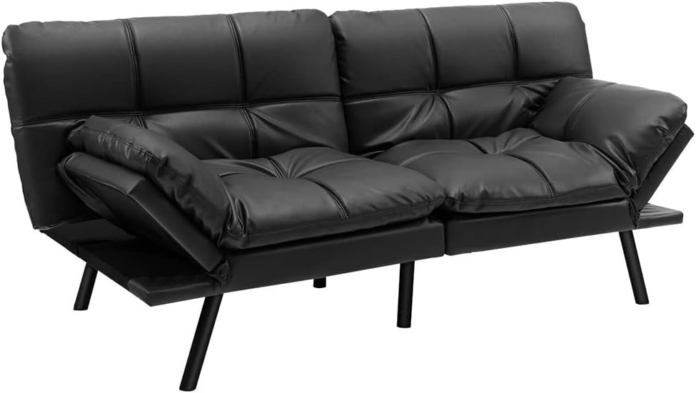Convertible Futon Sofa Bed Memory Foam Couch Sleeper W/Adjustable Armrest Black