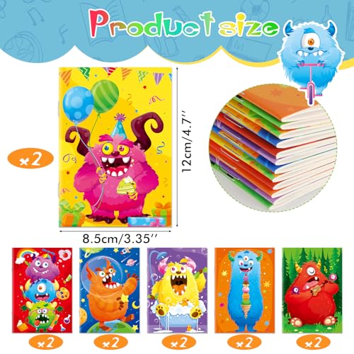 HOWAF Monster Party Geschenke, Mini Monster Notizbuch Schulkind Notizbuch Stifte Monster Tattoo Kinder Kindertattoos für Monster Kindergeburtstag Monster Mitgebsel Einschulung Schulanfang Geschenke