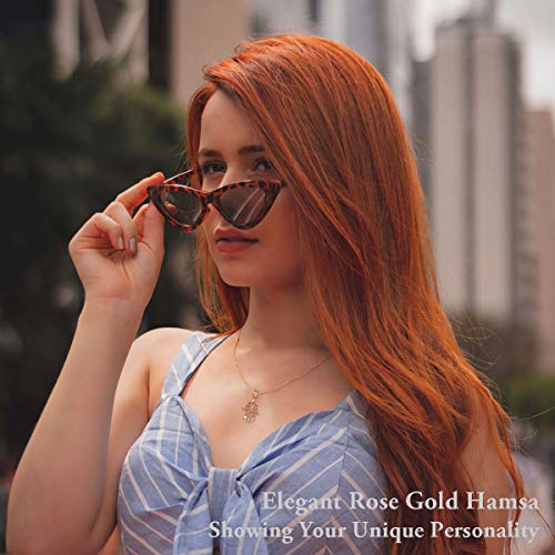EUDORA Sterling Silver Hamsa Necklace Good Luck Vintage Fatima Hand Evil Eye Pendant, 18" Chain (Rose Gold)4