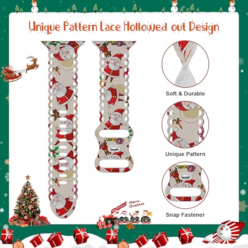Image of Compatible with Apple Watch Band 41mm 40mm 38mm 49mm 45mm 44mm 42mm Women Girl, Christmas Hollow Soft Silicone Sports Strap For iWatch Ultra SE Series 10 9 8 7 6 5 4 3 2, Santa-38