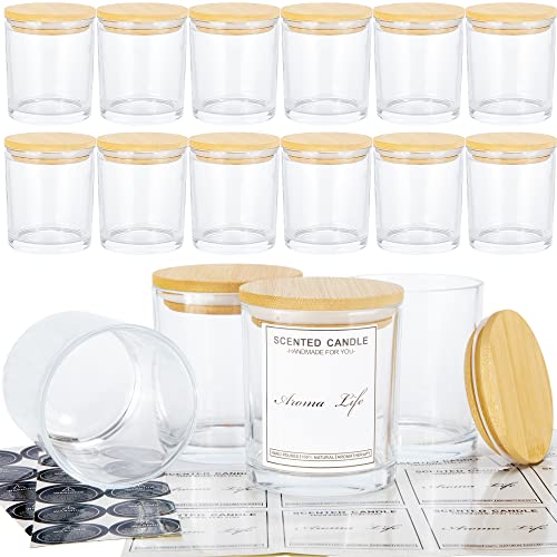 Creahaus 10oz, 16 Pack Thick Candle Jars with Bamboo Lids